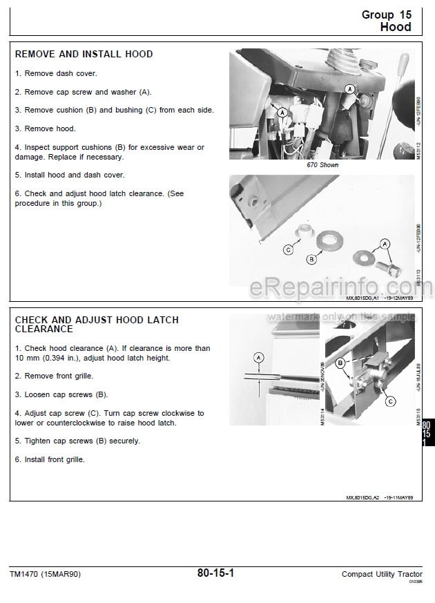Photo 3 - John Deere 670 770 790 870 970 1070 Technical Manual Compact Utility Tractor TM1470