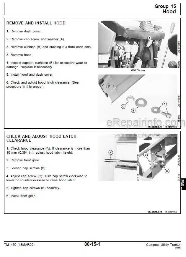 Photo 12 - John Deere 670 770 790 870 970 1070 Technical Manual Compact Utility Tractor TM1470