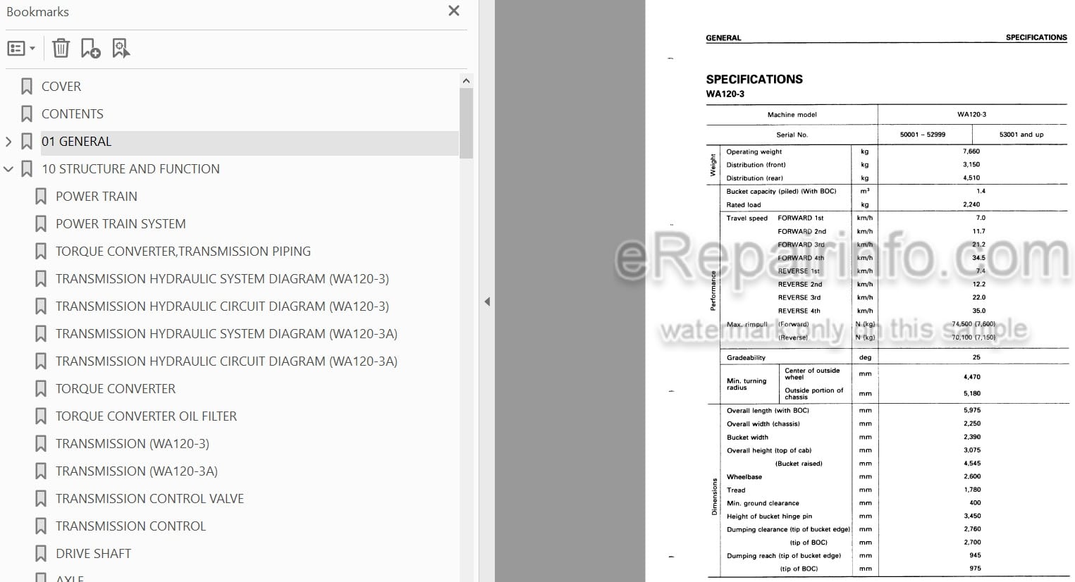 Photo 3 - Komatsu Avance WA120-3 WA120-3A Shop Manual Wheel Loader SEBM005706 SN 50001-