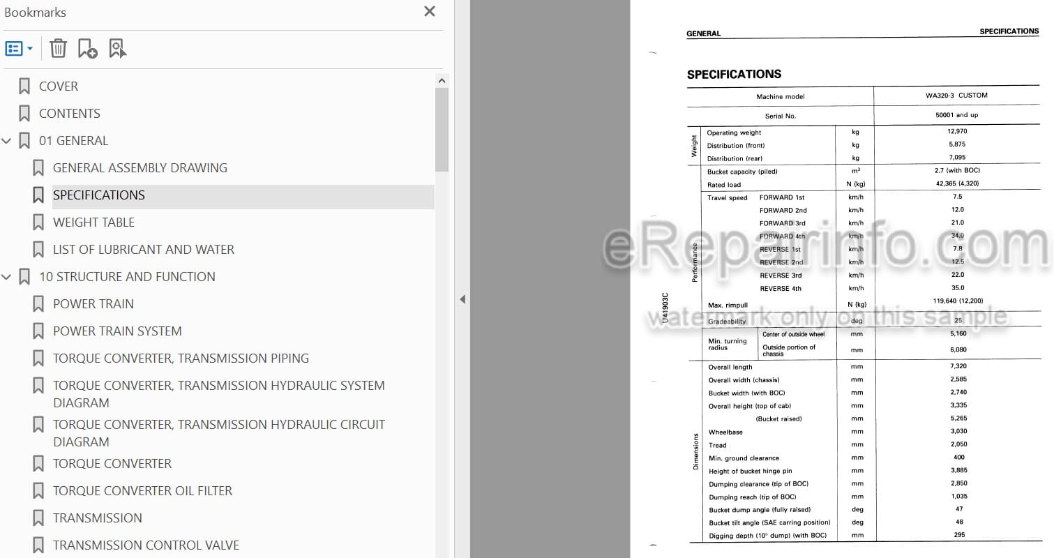 Photo 3 - Komatsu Avance WA320-3 Custom Shop Manual Wheel Loader SEBM010303 SN 50001-