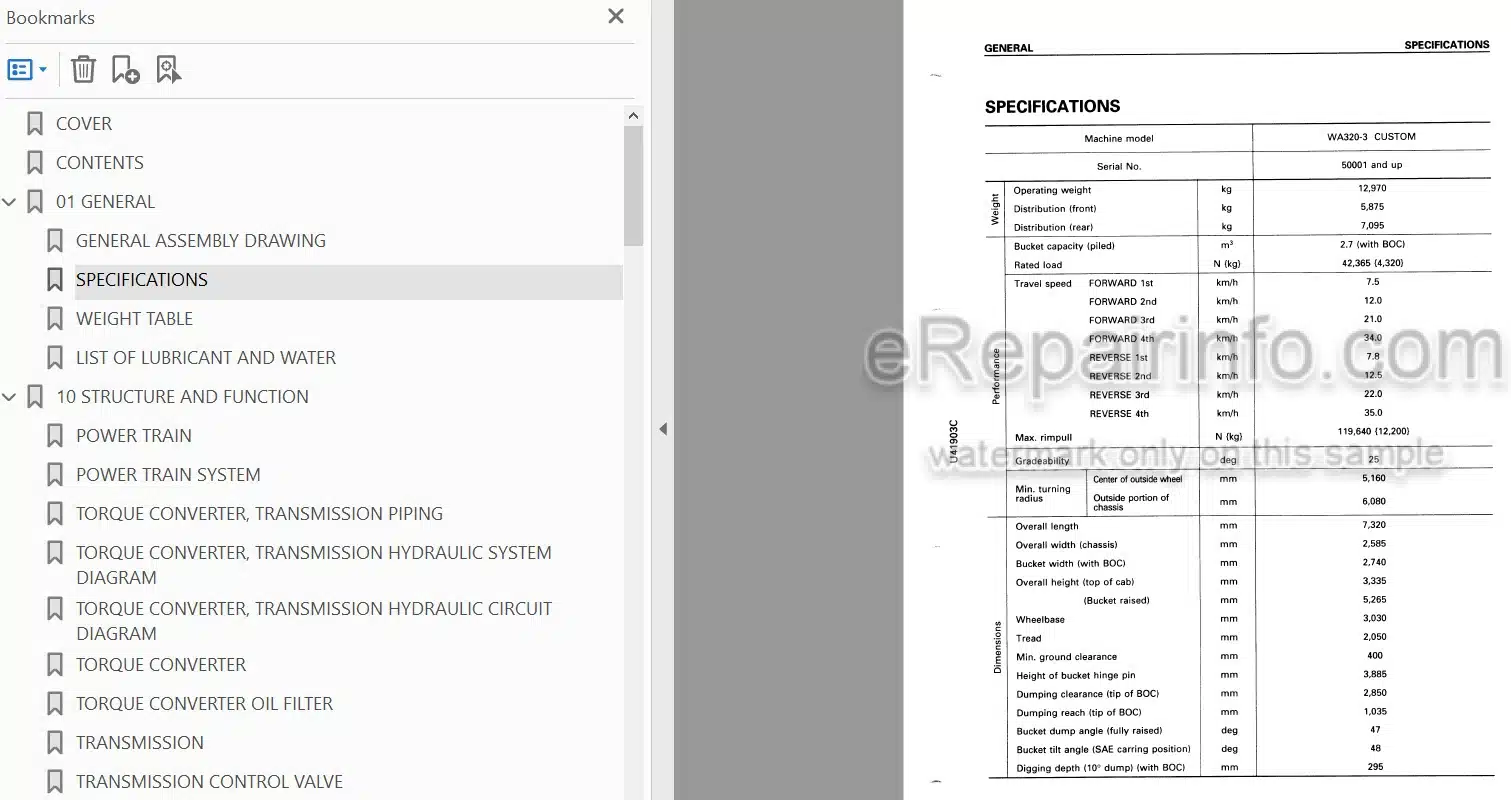 Photo 3 - Komatsu Avance WA320-3 Custom Shop Manual Wheel Loader SEBM010303 SN 50001-