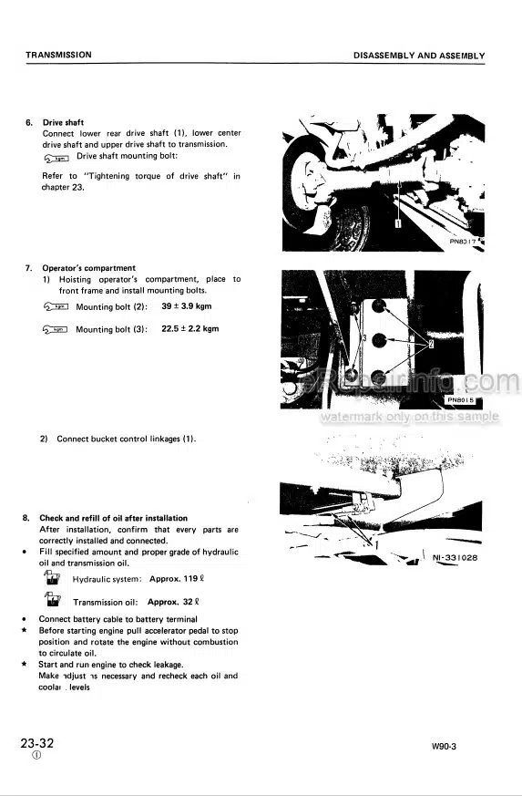 Photo 4 - Komatsu W90-3 Shop Manual Wheel Loader SEBM0382C01 SN 70001-