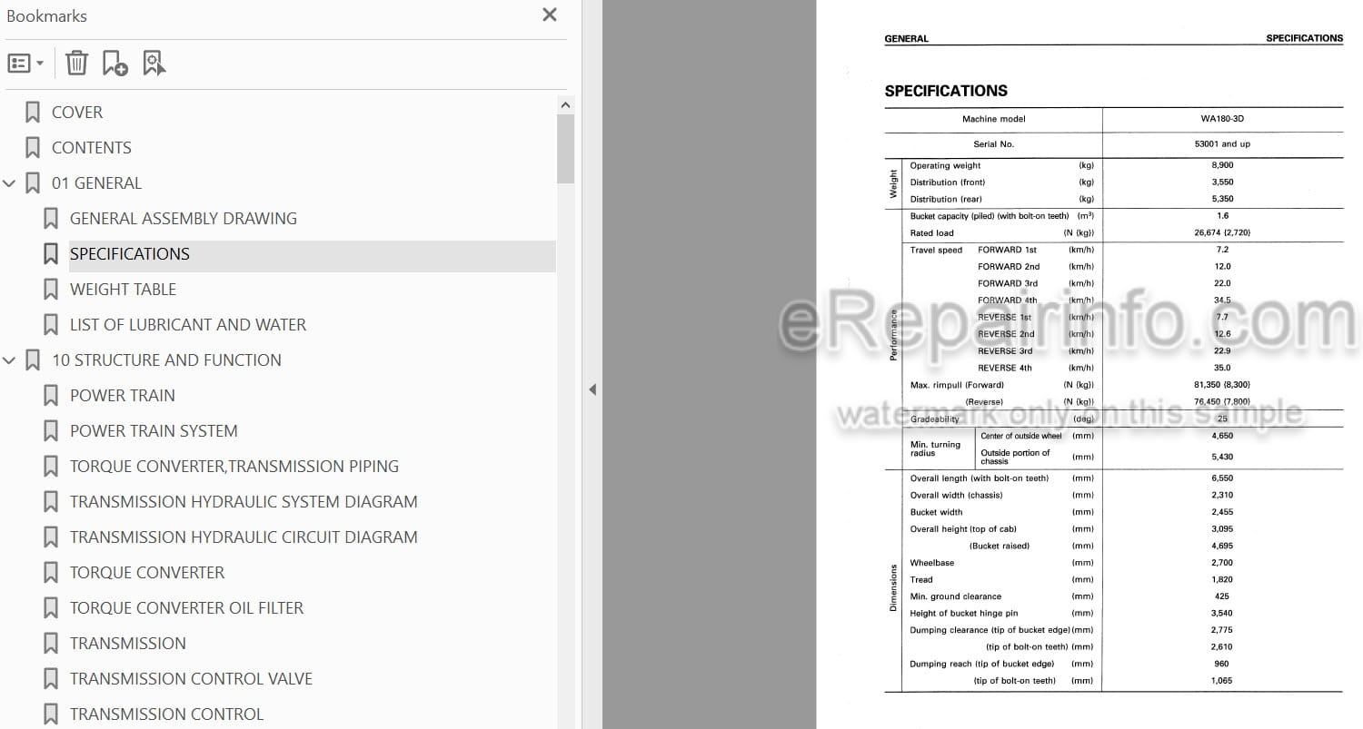 Photo 4 - Komatsu WA180-3 EU Spec Shop Manual Wheel Loader SEBM011900 SN 53001-