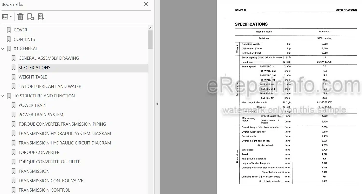 Photo 4 - Komatsu WA180-3 EU Spec Shop Manual Wheel Loader SEBM011900 SN 53001-