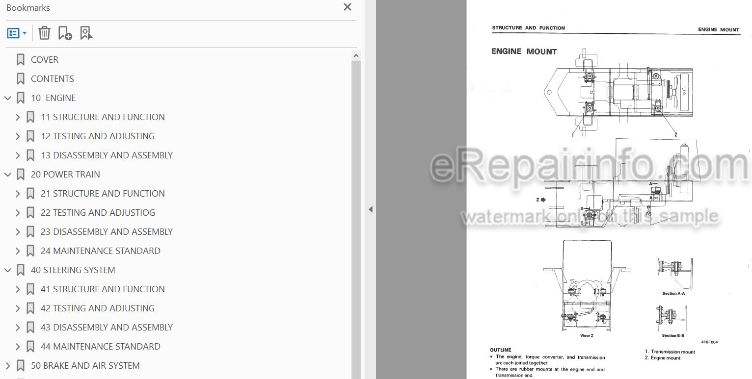 Photo 4 - Komatsu WA200-1 WA250-1 Shop Manual Wheel Loader SEBM04180110 SN 10001-
