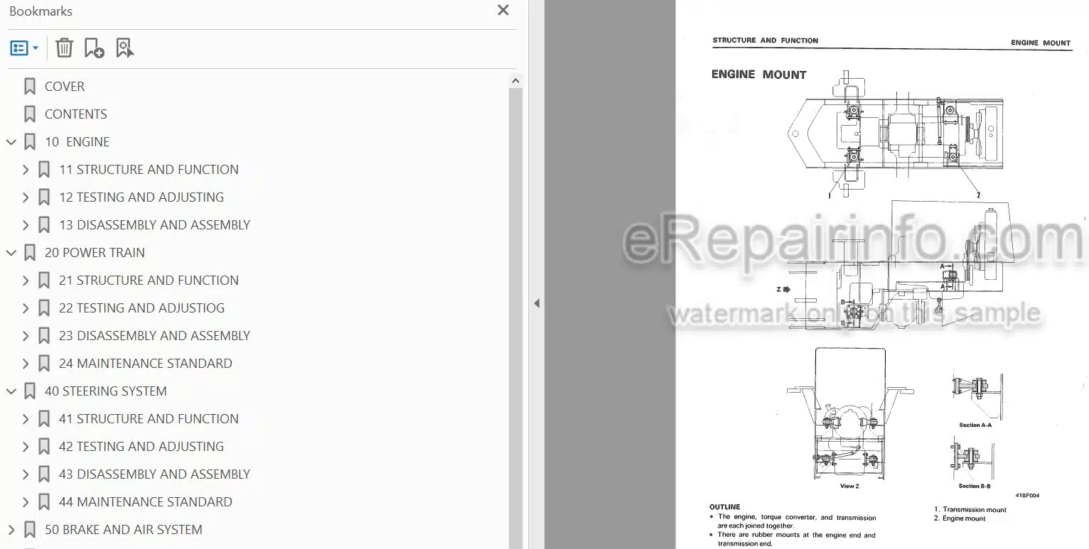 Photo 4 - Komatsu WA200-1 WA250-1 Shop Manual Wheel Loader SEBM04180110 SN 10001-