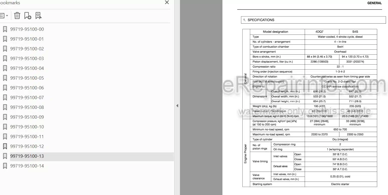 Photo 4 - Mitsubishi 4DQ7 S4S Service Manual Engine For FD10 FD14 FD15 FD18 Forklifts 99719-95100