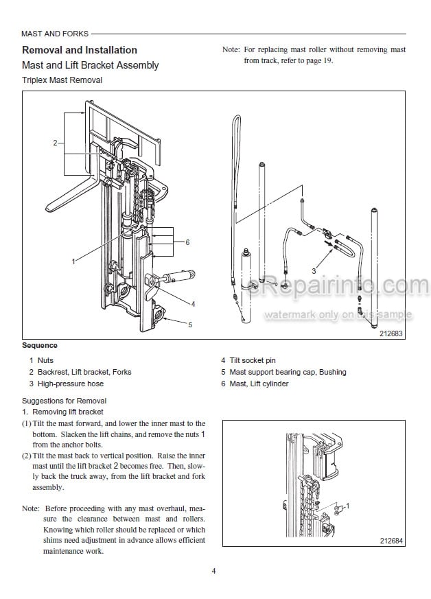 Photo 3 - Mitsubishi 5M15D 5M20D 5M25D 5M30D 5M35D Service Manual Supplement Mast For Forklift