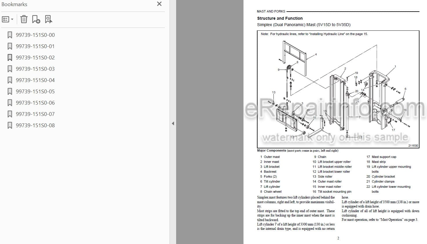 Photo 4 - Mitsubishi 5V15D 5V20D 5V25D 5V30D 5V35D Service Manual Supplement Mast 99739-151S0