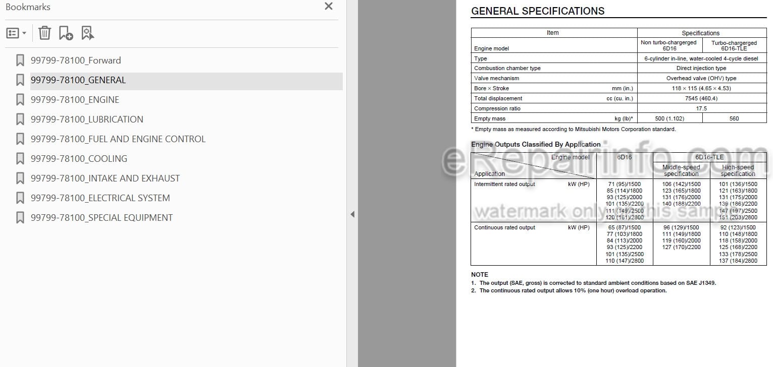 Photo 3 - Mitsubishi 6D16-TL Service Manual Diesel Engine For Forklift 99799-78100