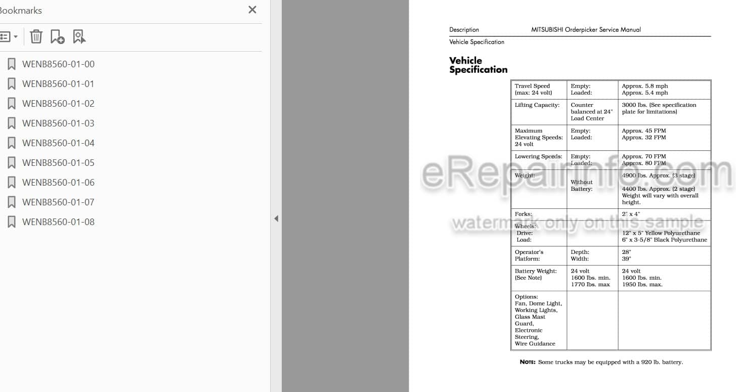 Photo 4 - Mitsubishi EOP15 EOP24 EOP15P EOP24P Service Manual Reach Truck WENB8560-01