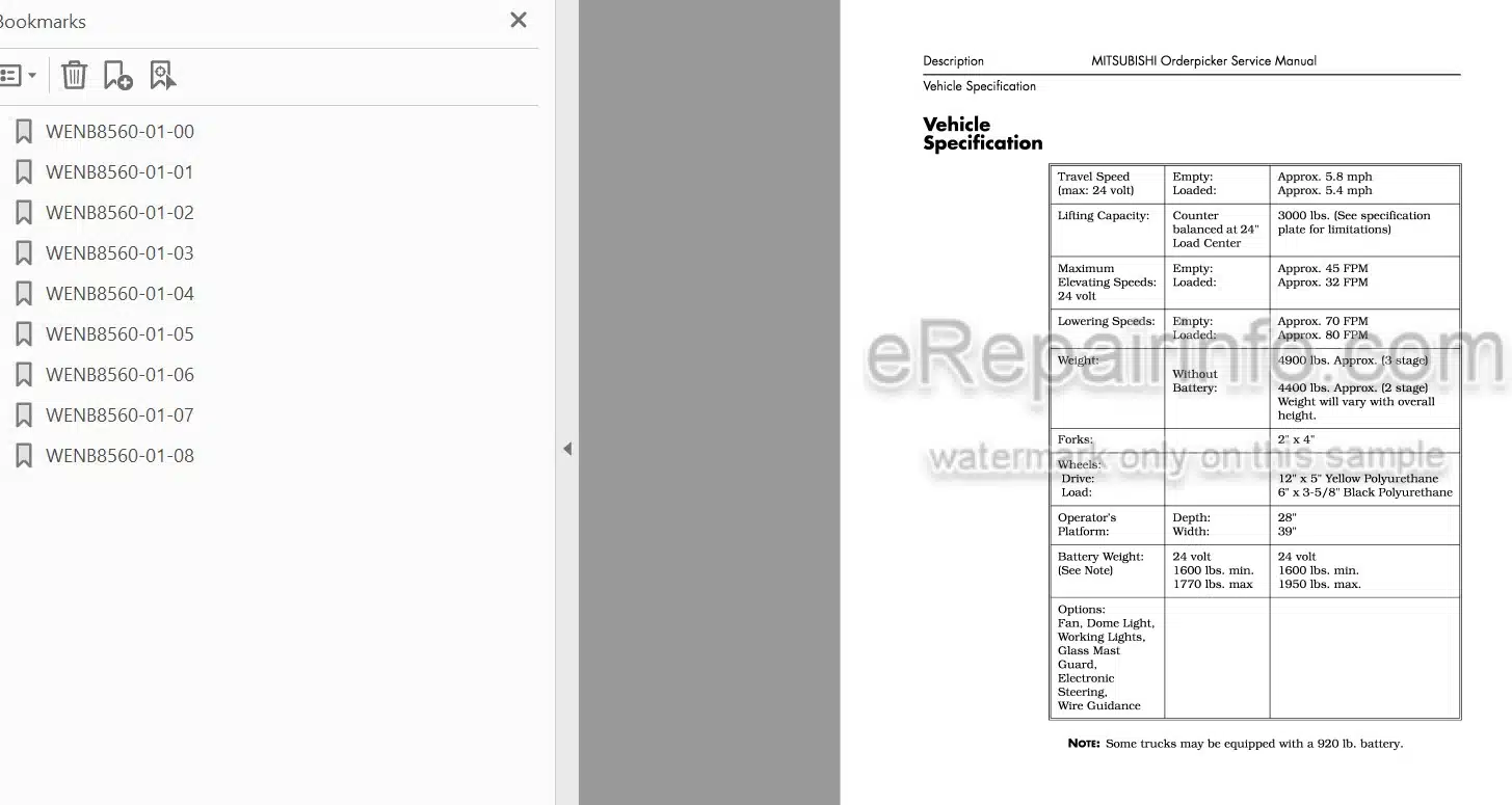 Photo 4 - Mitsubishi EOP15 EOP24 EOP15P EOP24P Service Manual Reach Truck WENB8560-01