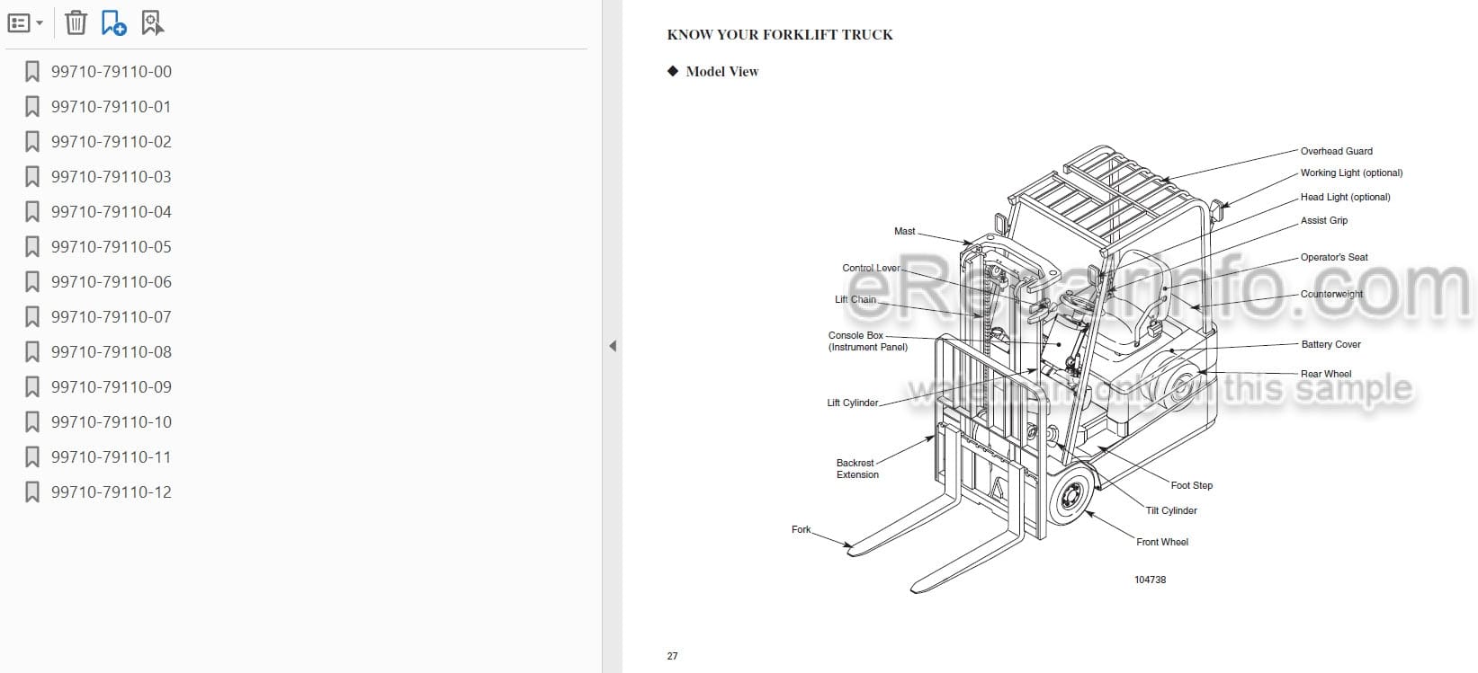 Photo 4 - Mitsubishi FB16KT FB18KT FB20KT Operation And Maintenance Manual Forklift 99710-79110
