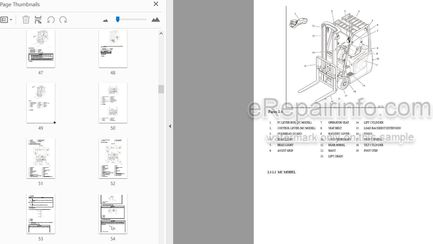 Photo 3 - Mitsubishi FB16PNT FB18PNT FB20PNT Operation And Maintenance Manual Forklift 99750-7P110