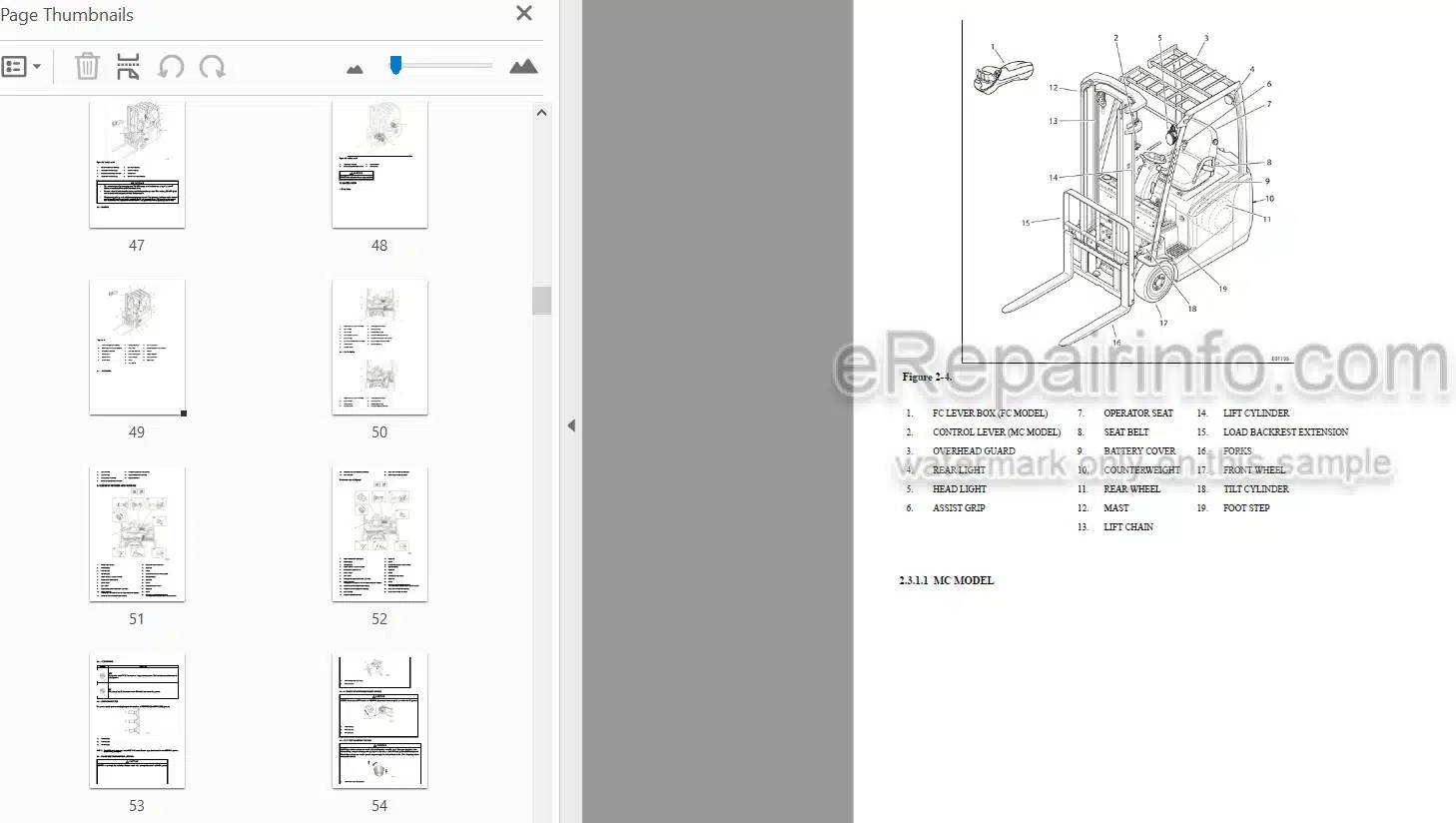 Photo 3 - Mitsubishi FB16PNT FB18PNT FB20PNT Operation And Maintenance Manual Forklift 99750-7P110