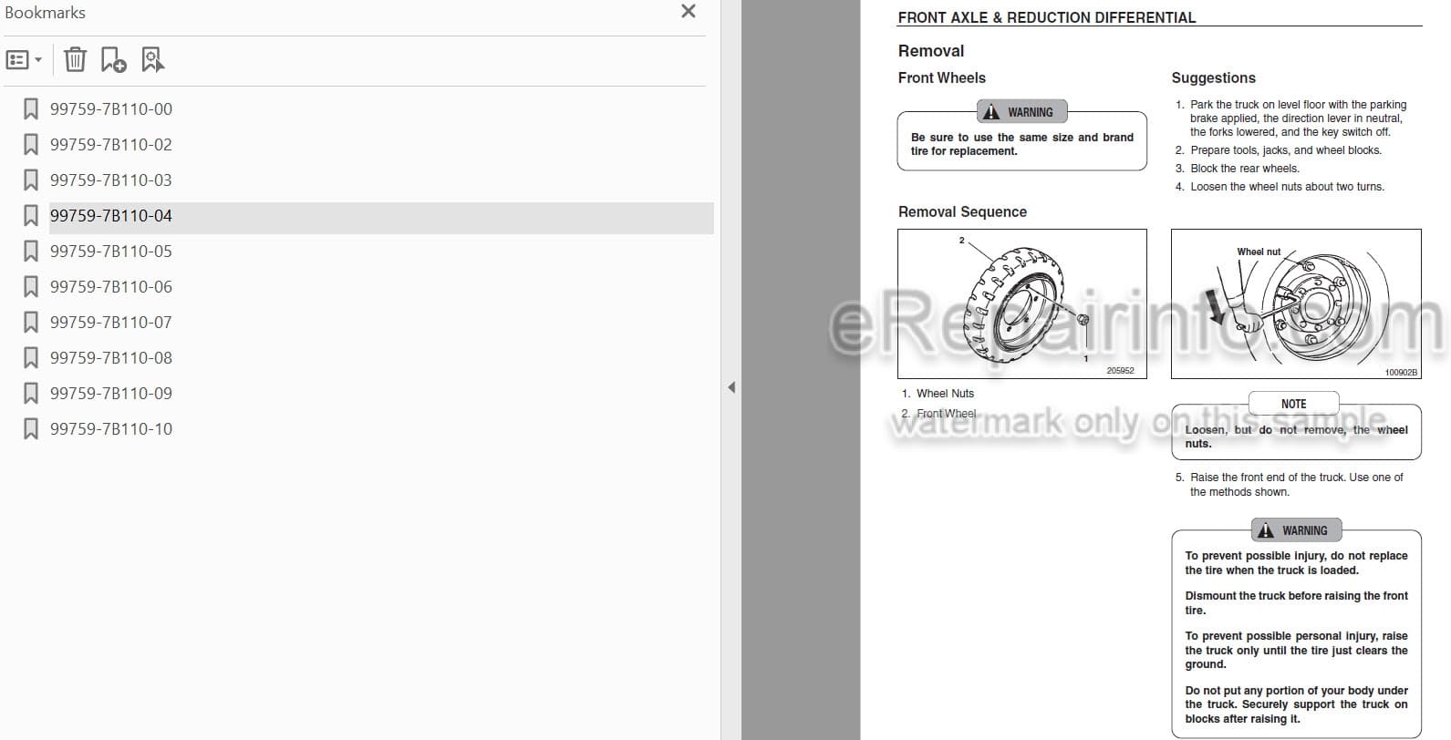 Photo 4 - Mitsubishi FBC15N FBC18N FBC18LN FBC20N FBC25N FBC25EN FBC25LN FBC30N FBC30LN Service Manual Forklift Chassis And Mast