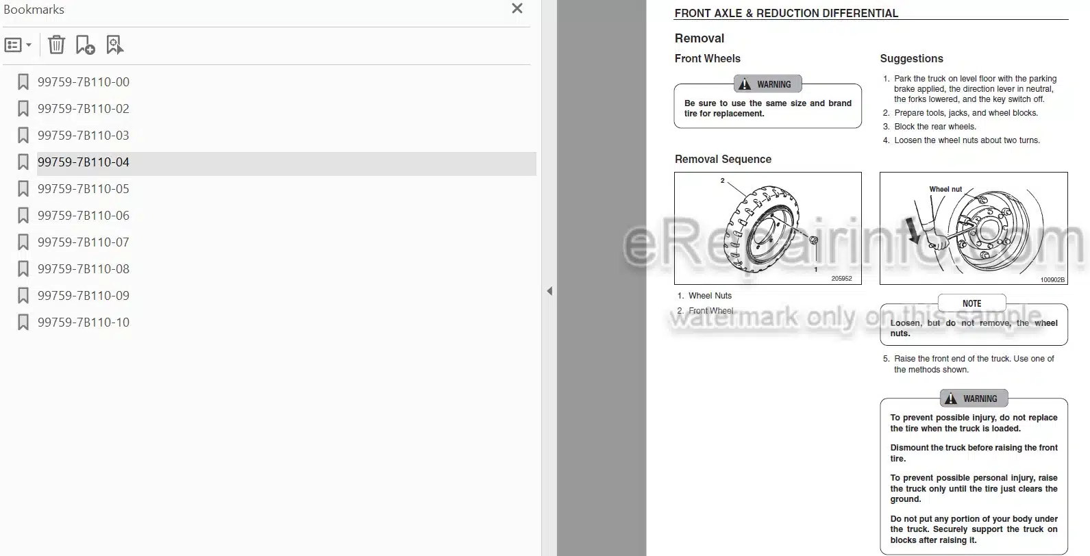 Photo 4 - Mitsubishi FBC15N FBC18N FBC18LN FBC20N FBC25N FBC25EN FBC25LN FBC30N FBC30LN Service Manual Forklift Chassis And Mast