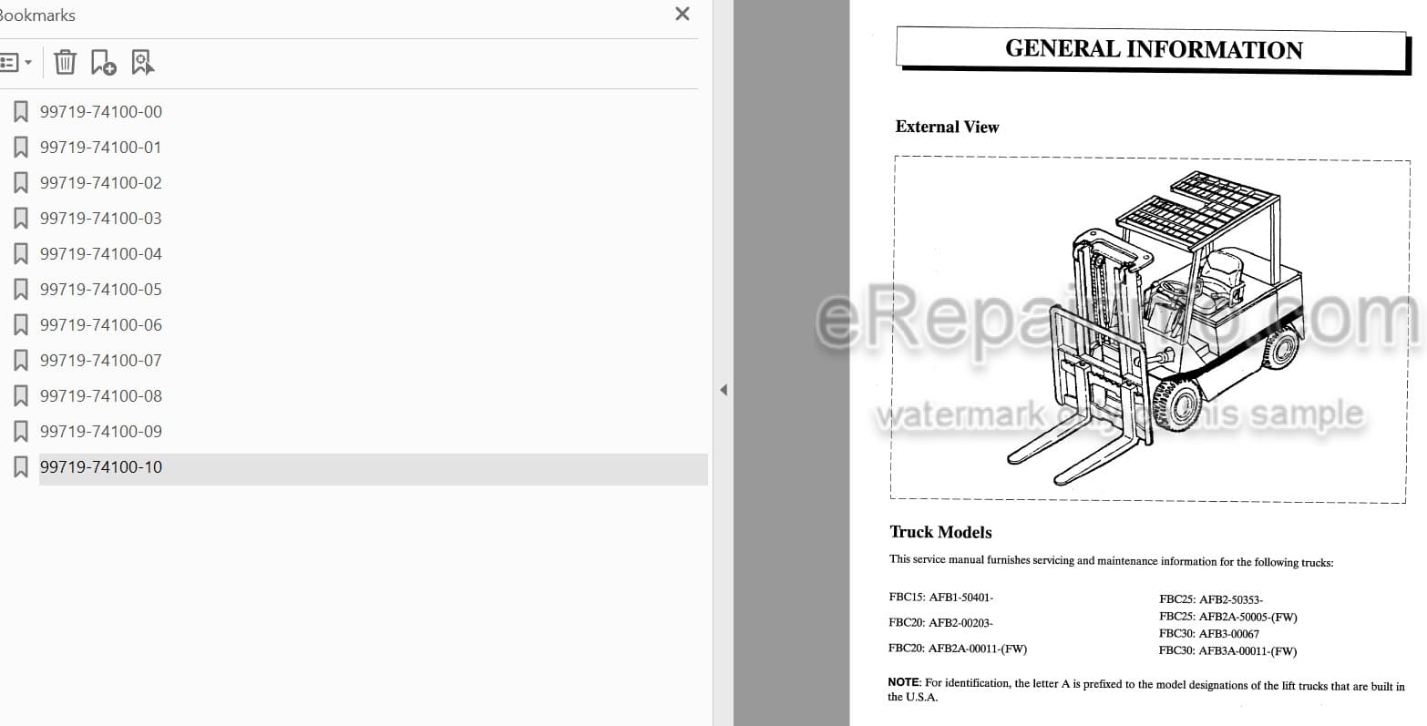 Photo 3 - Mitsubishi FBC15 FBC20 FBC25 FBC30 Service Manual Forklift Chassis 99719-74100