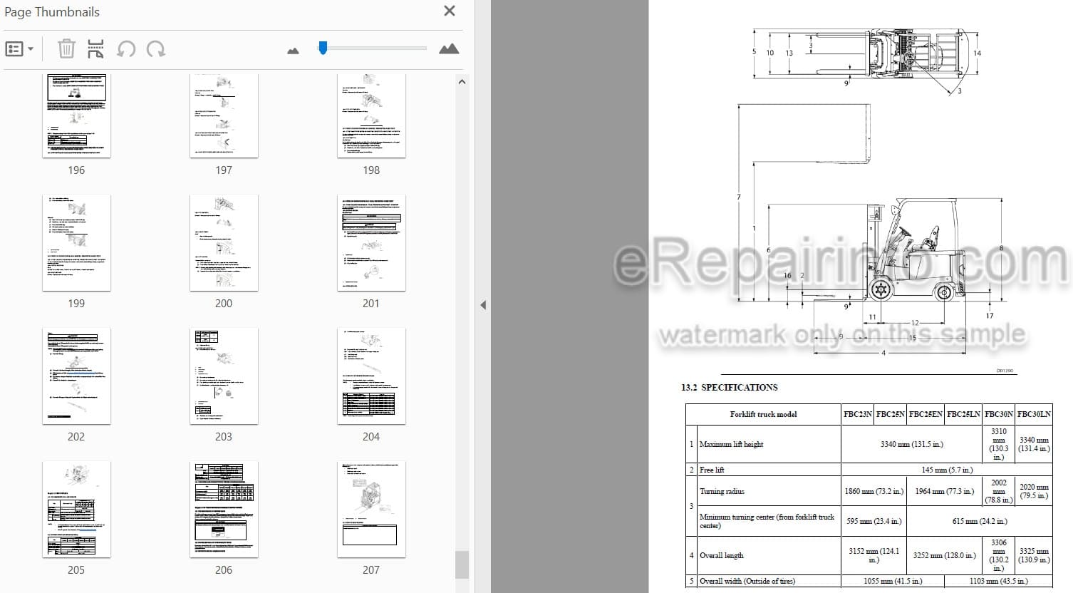 Photo 4 - Mitsubishi FBC23N FBC25N FBC25EN FBC25LN FBC30N FBC30LN Operation And Maintenance Manual Forklift OMFEA-AFB30-190