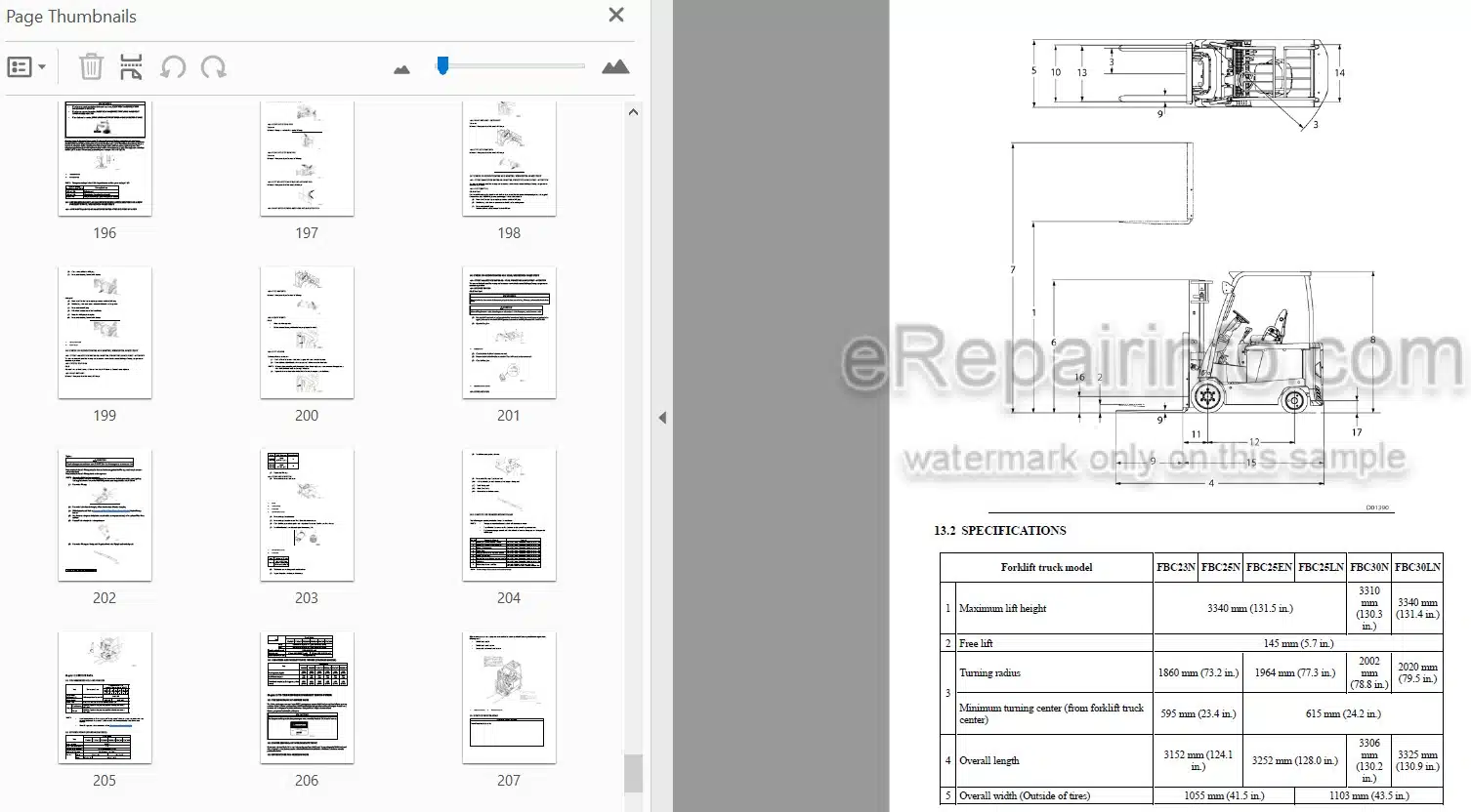 Photo 4 - Mitsubishi FBC23N FBC25N FBC25EN FBC25LN FBC30N FBC30LN Operation And Maintenance Manual Forklift OMFEA-AFB30-190