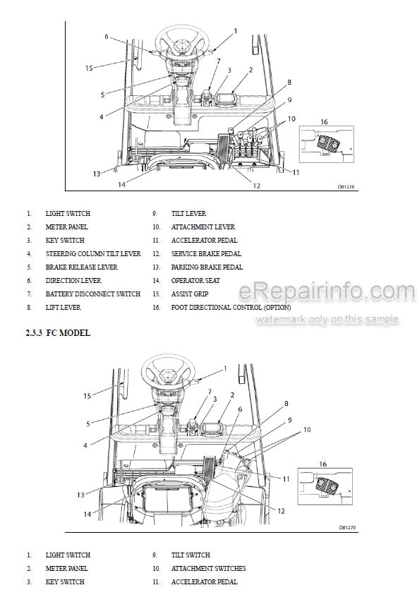 Photo 5 - Mitsubishi FBC23N FBC25N FBC25EN FBC25LN FBC30N FBC30LN Operation And Maintenance Manual Forklift OMFEA-AFB30-190