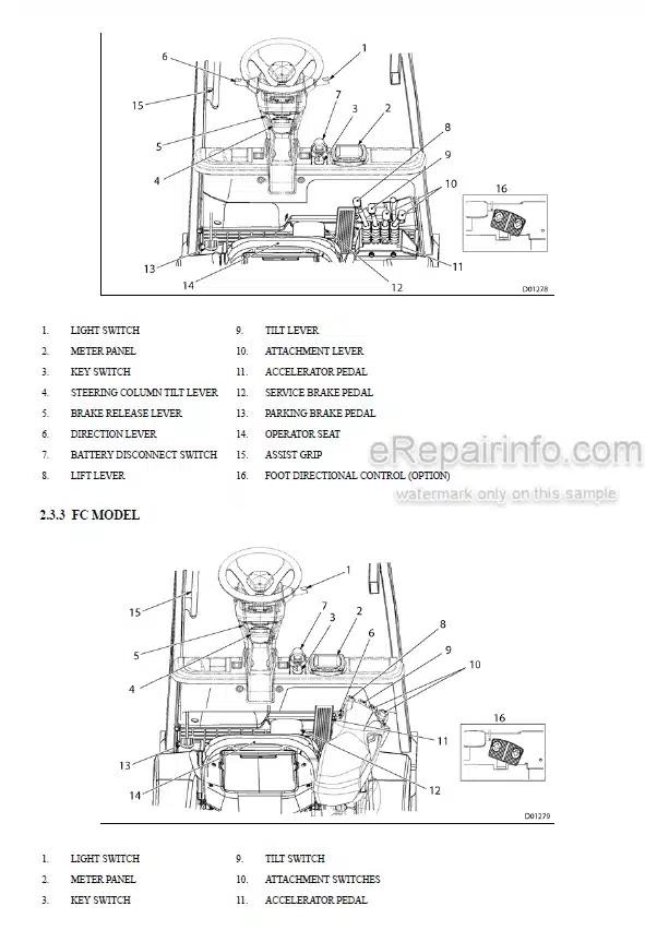 Photo 5 - Mitsubishi FBC23N FBC25N FBC25EN FBC25LN FBC30N FBC30LN Operation And Maintenance Manual Forklift OMFEA-AFB30-190