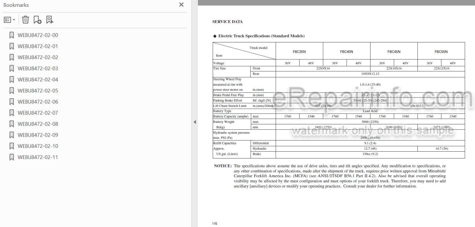 Photo 4 - Mitsubishi FBC35N FBC40N FBC45N FBC55N Operation And Maintenance Manual Forklift WEBU8472-02