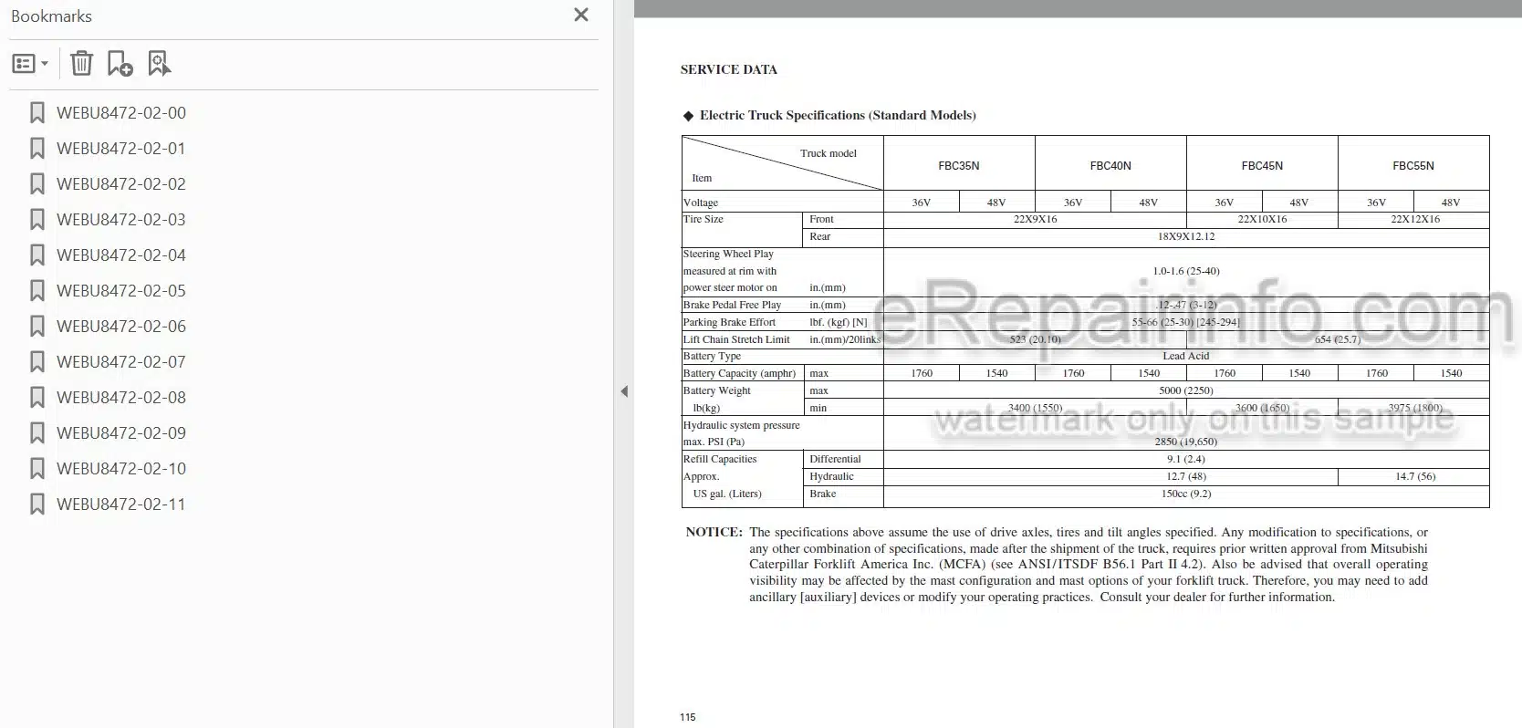 Photo 4 - Mitsubishi FBC35N FBC40N FBC45N FBC55N Operation And Maintenance Manual Forklift WEBU8472-02