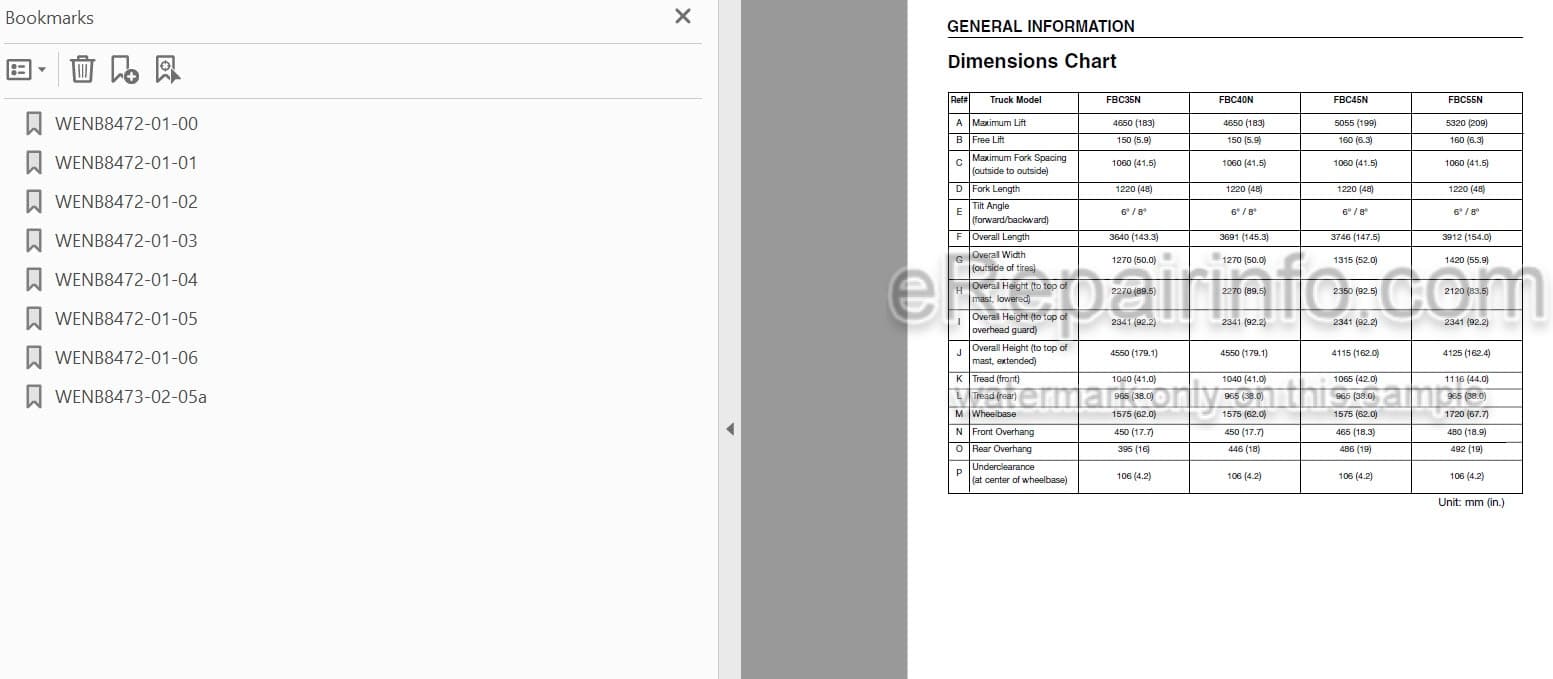 Photo 4 - Mitsubishi FBC35N FBC40N FBC45N Service Manual Forklift Chassis And Mast WENB8472-01