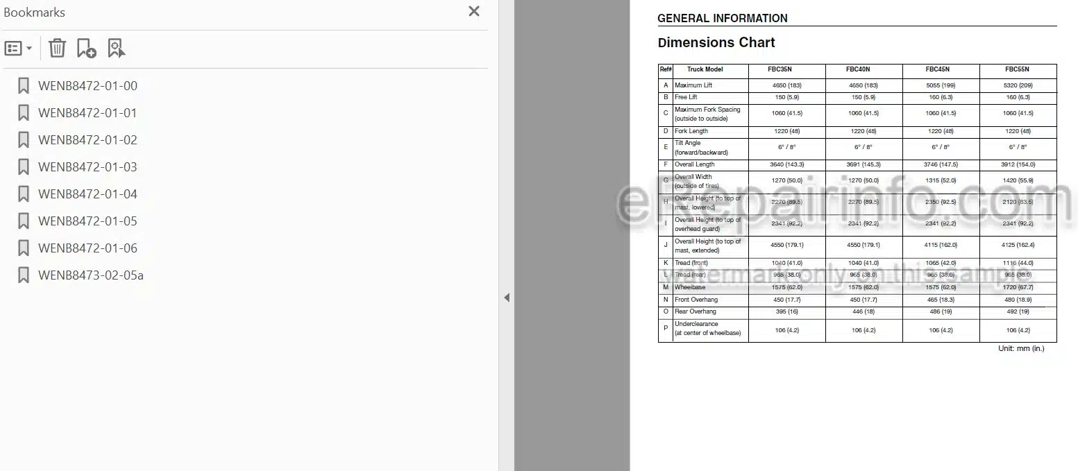 Photo 4 - Mitsubishi FBC35N FBC40N FBC45N Service Manual Forklift Chassis And Mast WENB8472-01