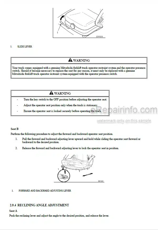 Photo 5 - Mitsubishi FD100N1 FD120N1 FD135N1 FD150AN1 FD160AN1 Operation And Maintenance Manual Forklift 99790-76110