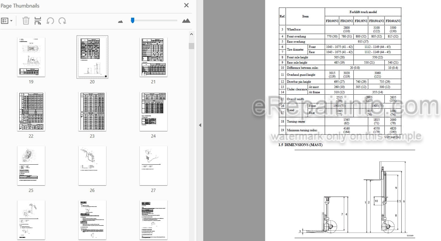Photo 4 - Mitsubishi FD100N2 FD120N2 FD135N2 FD150AN2 FD160AN2 Service Manual Forklift Chassis And Mast 99799-52100