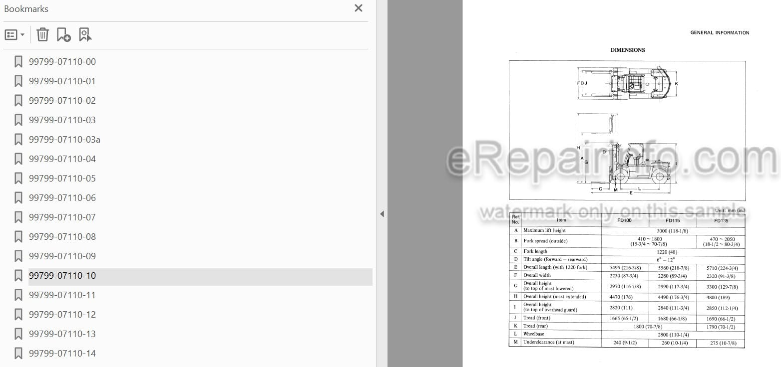 Photo 5 - Mitsubishi FD100 FD115 FD135 Service Manual Forklift 99799-07110