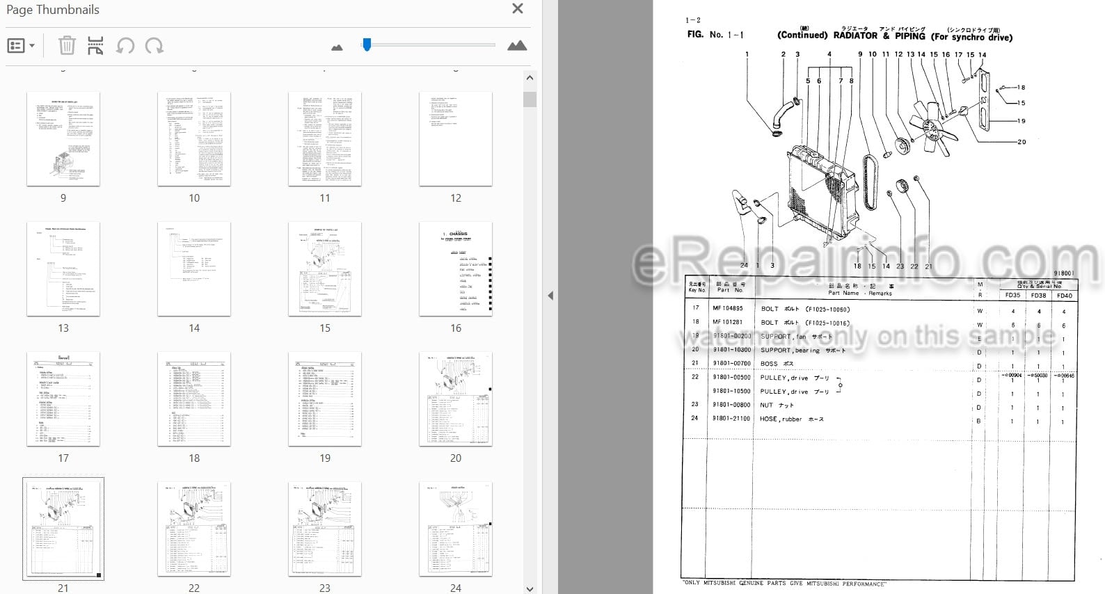 Photo 3 - Mitsubishi FD35 FD38 FD40 Spare Parts Catalog Forklift