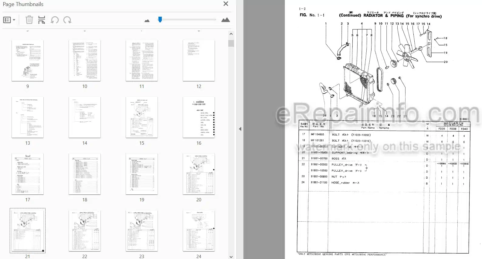 Photo 3 - Mitsubishi FD35 FD38 FD40 Spare Parts Catalog Forklift