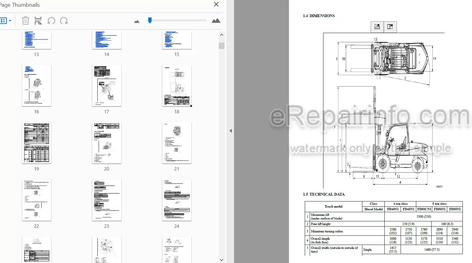 Photo 3 - Mitsubishi FD40N1 FD45N1 FD50CN1 FD50N1 FD55N1 Service Manual Forklift Chassis And Mast 99739-7A100