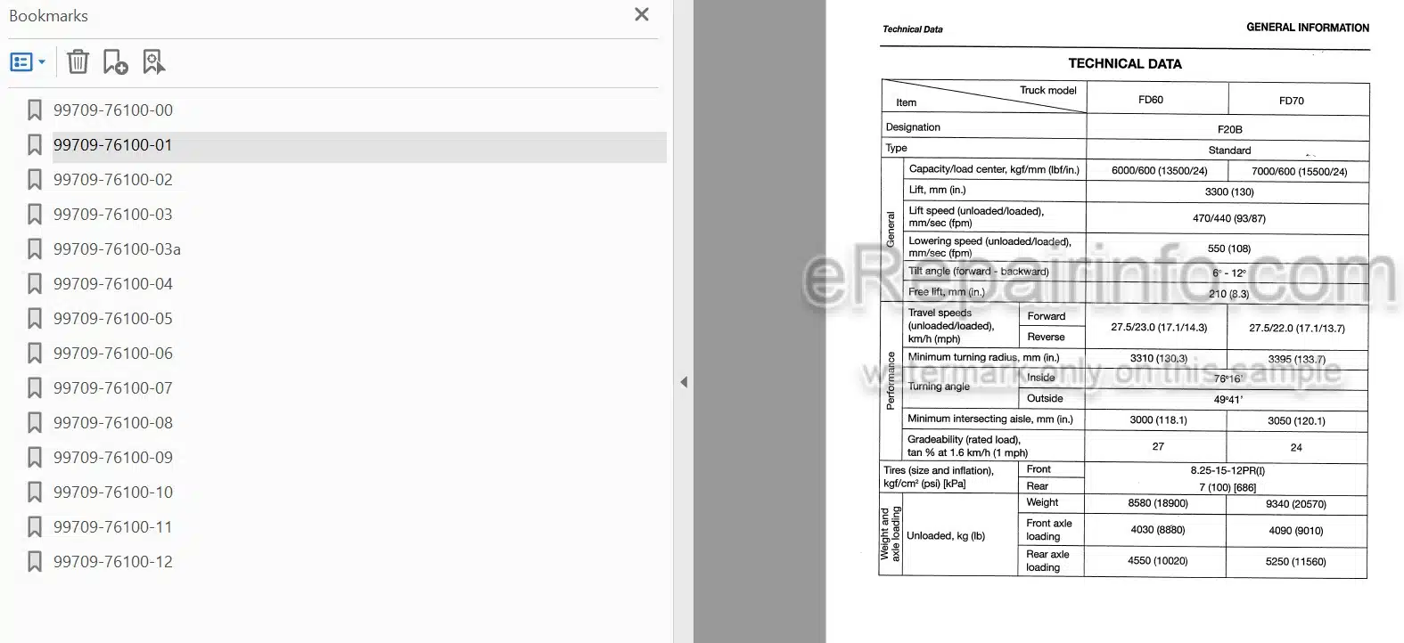 Photo 4 - Mitsubishi FD60 FD70 Service Manual Forklift Chassis And Mast 99709-76100