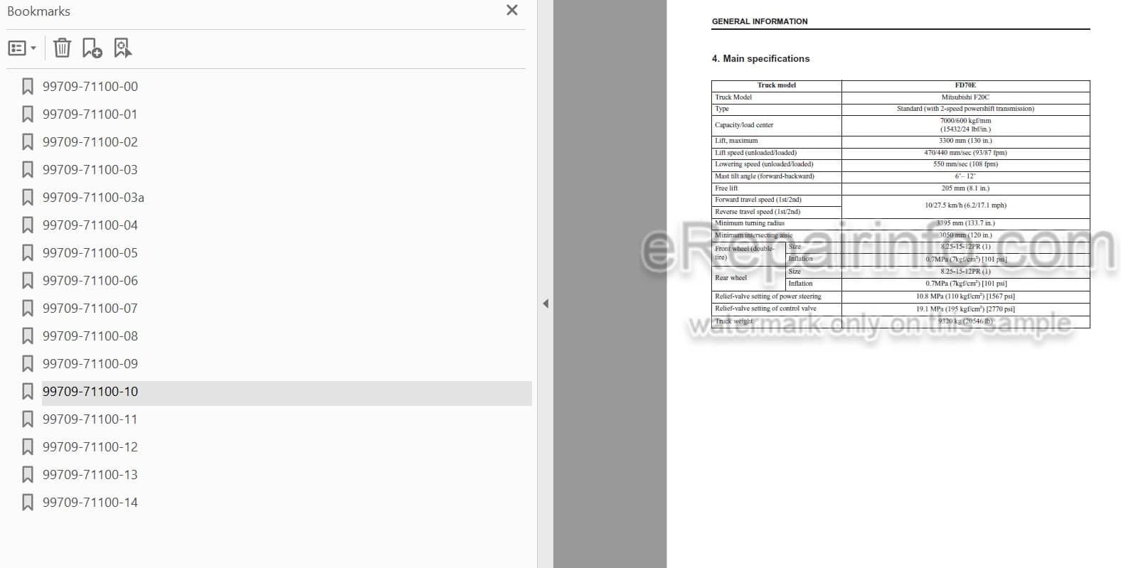 Photo 5 - Mitsubishi FD70E Service Manual Forklift Chassis Mast And Options 99709-71100