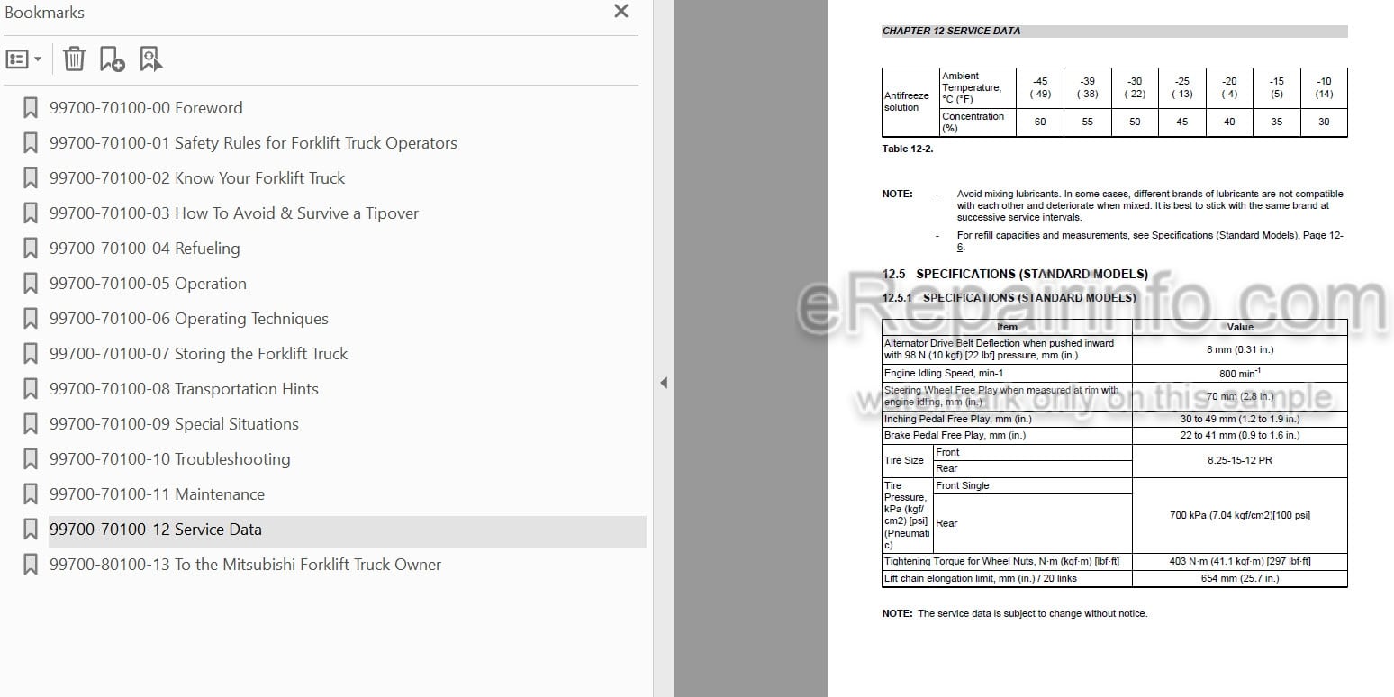 Photo 4 - Mitsubishi FD70N1 Operation And Maintenance Manual Forklift 99700-70100 99700-70110