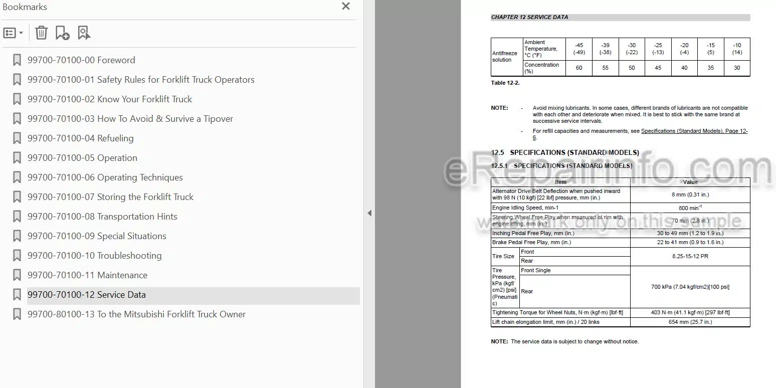 Photo 4 - Mitsubishi FD70N1 Operation And Maintenance Manual Forklift 99700-70100 99700-70110