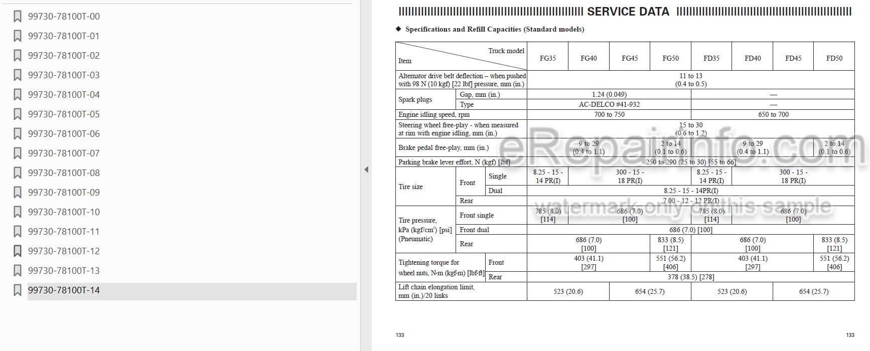Photo 3 - Mitsubishi FG35 FG40 FG45 FG50 FD35 FD40 FD45 FD50 Operation And Maintenance Manual Forklift 99730-78100