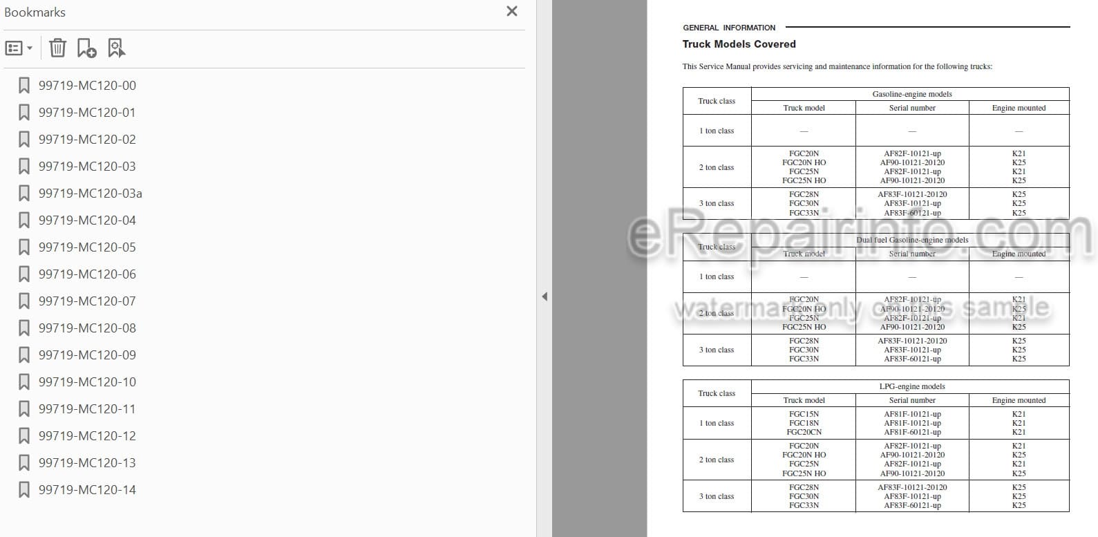 Photo 3 - Mitsubishi FGC15N FGC18N FGC20CN FGC20N FGC20N HO FGC25N HO FGC25N FGC28N FGC30N FGC33N Service Manual Forklift Chassis Mast And Options