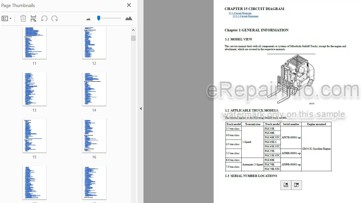 Photo 4 - Mitsubishi FGC35K FGC40K FGC40K STC FGC45K C FGC45K STC FGC55K FGC55K STC FGC60K FGC70K FGC70K STC Service Manual Forklift 99739-72110