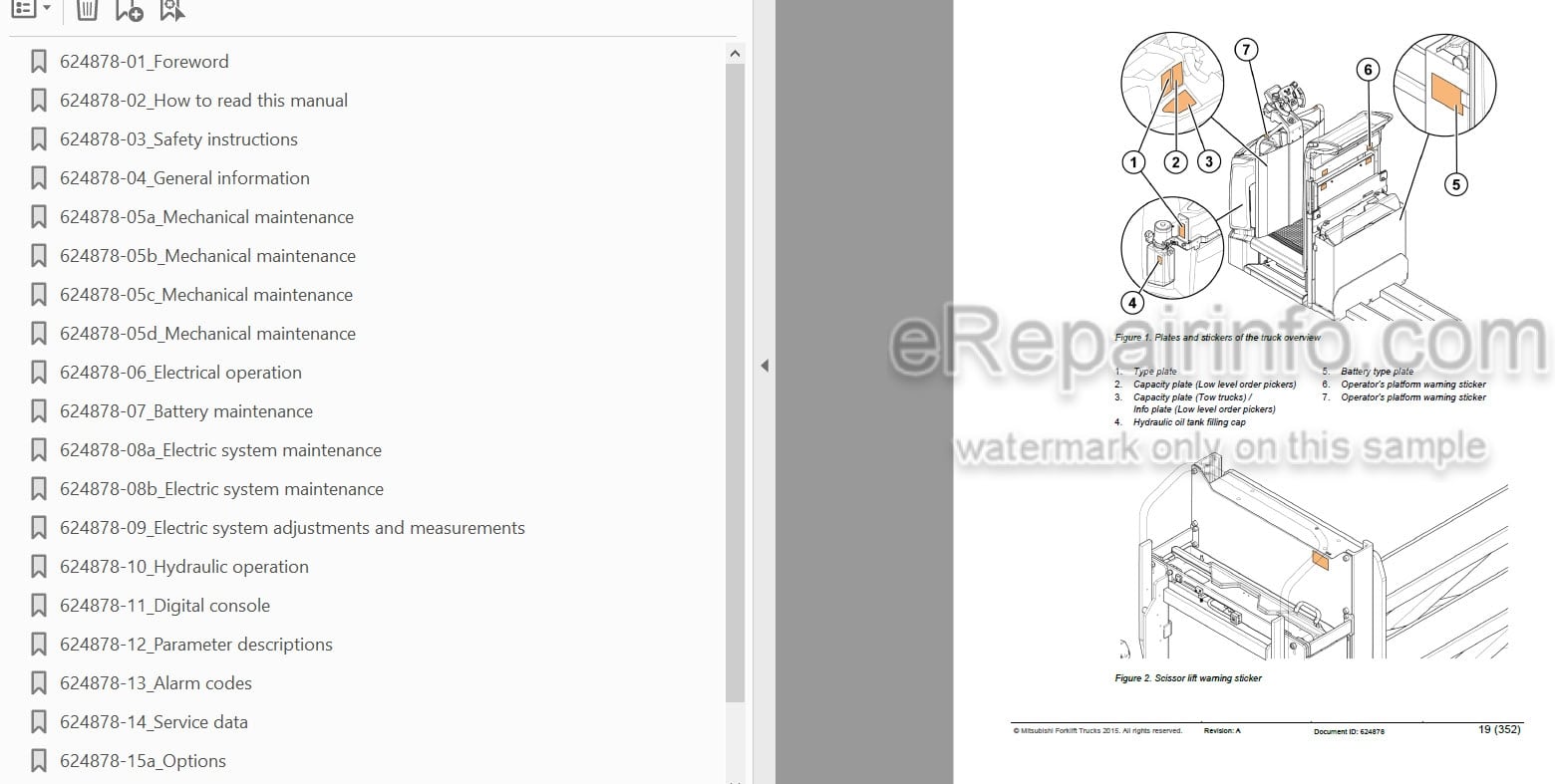 Photo 4 - Mitsubishi OPB20NE OPB20NEP OPB10NEF OPB10NEFP OPB20NEX OPB20NEXP TBR30N Service Manual Lift Truck 624878 ENG FRA DE