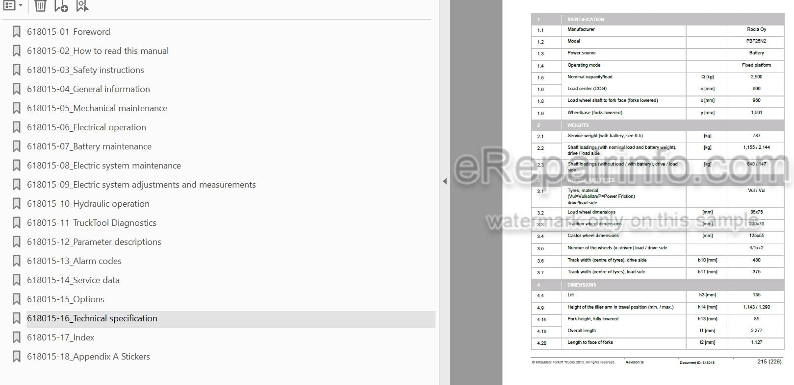 Photo 3 - Mitsubishi PBF25N2 Service Manual Lift Truck 618015