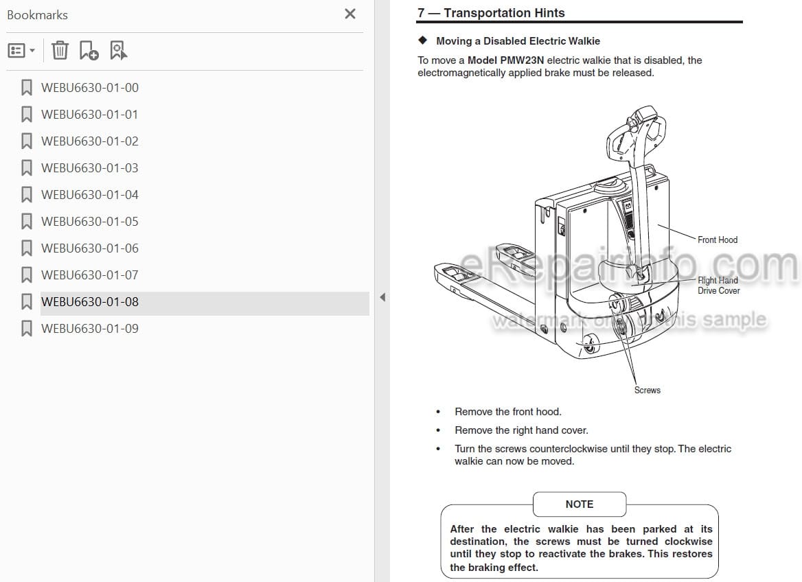 Photo 3 - Mitsubishi PMW23N Operation And Maintenance Manual Pallet Walkie WEBU6630-01