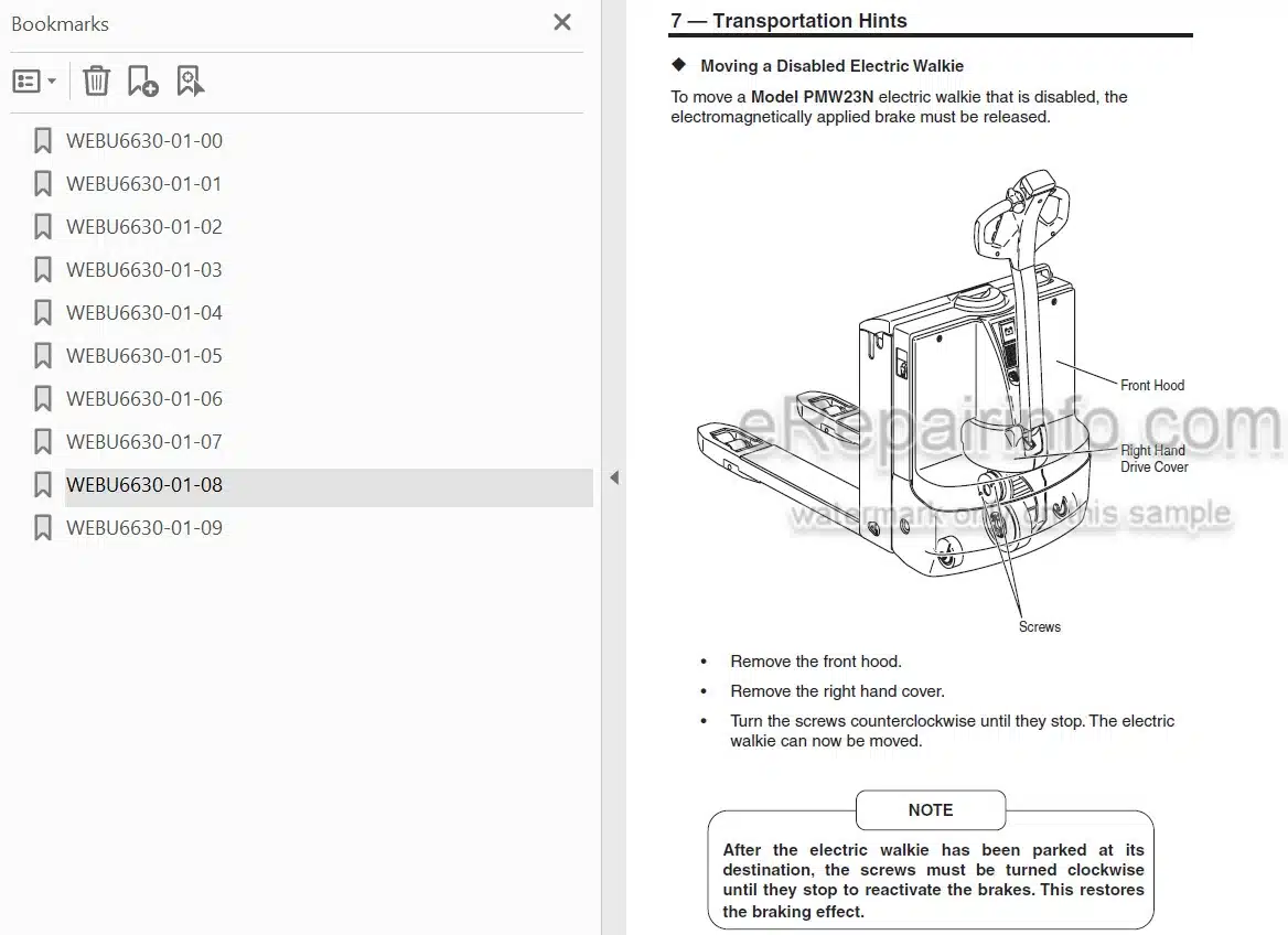 Photo 3 - Mitsubishi PMW23N Operation And Maintenance Manual Pallet Walkie WEBU6630-01