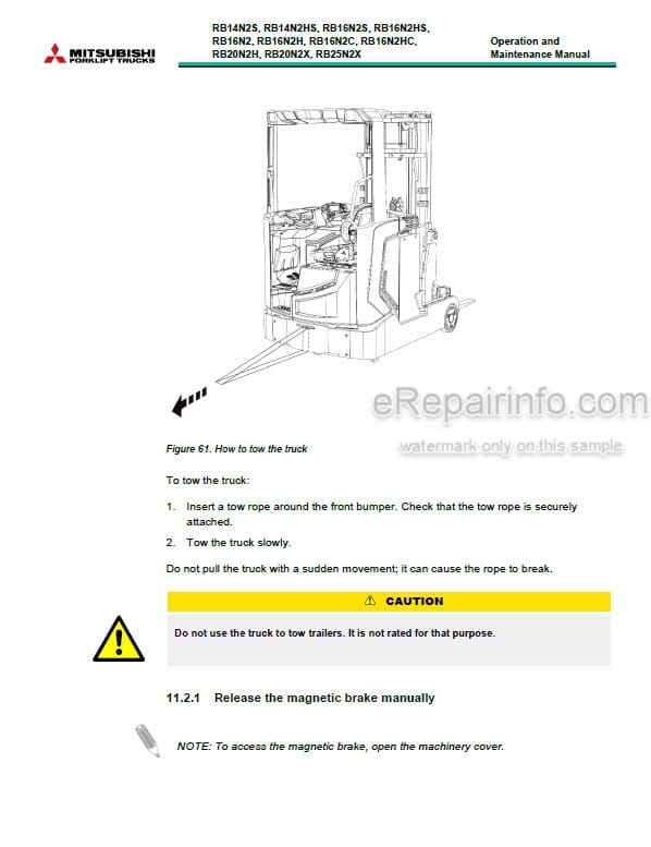 Photo 2 - Mitsubishi RB14N2S RB14N2HS RB16N2S RB16N2HS RB16N2 RB16N2H RB16N2C RB16N2HC RB20N2H RB20N2X RB25N2X Operation And Maintenance Manual Reach Truck 621186