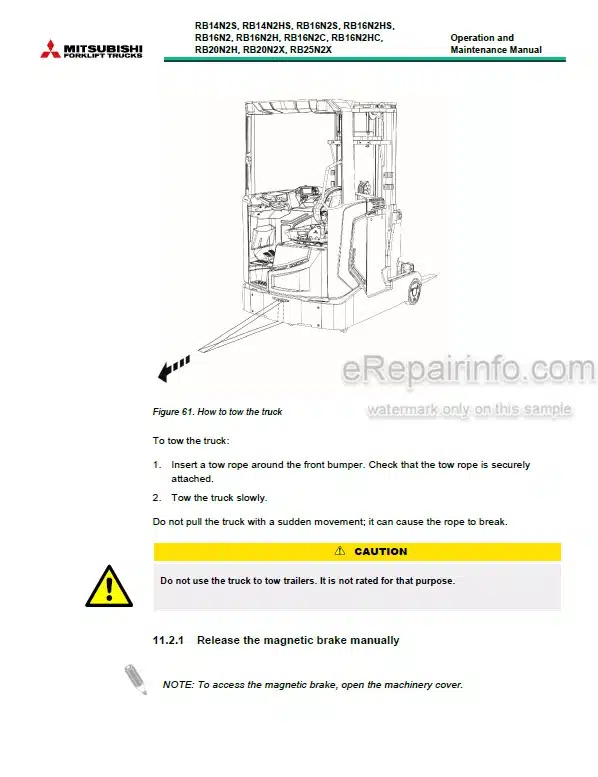 Photo 2 - Mitsubishi RB14N2S RB14N2HS RB16N2S RB16N2HS RB16N2 RB16N2H RB16N2C RB16N2HC RB20N2H RB20N2X RB25N2X Operation And Maintenance Manual Reach Truck 621186