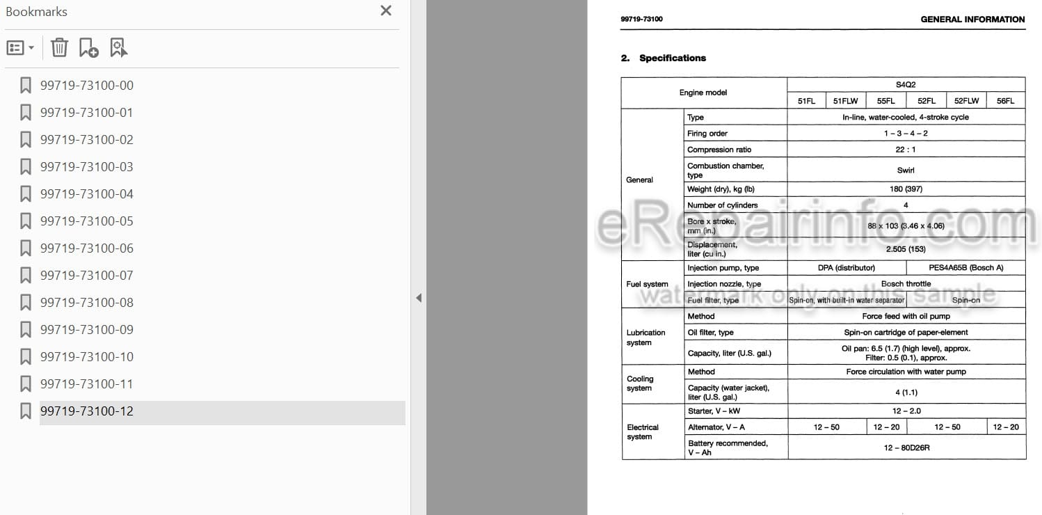 Photo 3 - Mitsubishi S4Q2 Service Manual Diesel Engine For FD10 FD14 FD15 FD18 Forklifts 99719-73100